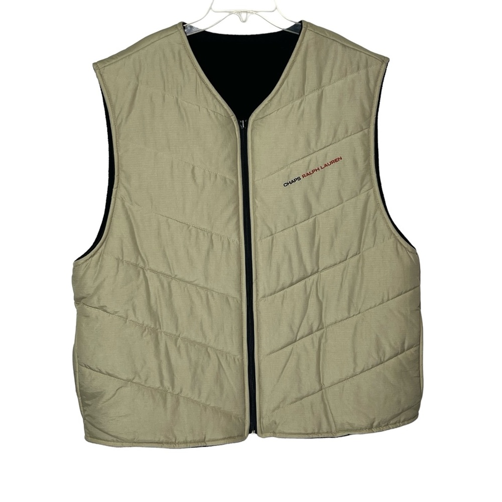 Chaps Ralph Lauren Tan Puffer Vest Reversible Black Fleece‎ Mens XL